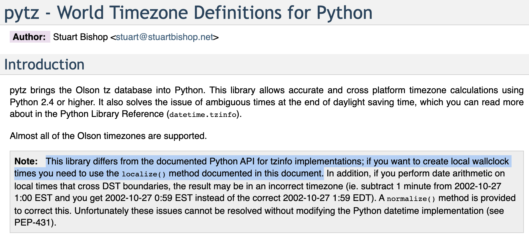 Pytz Timezone Options