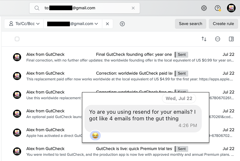 Saul's outbound email spam to TestFlight users
