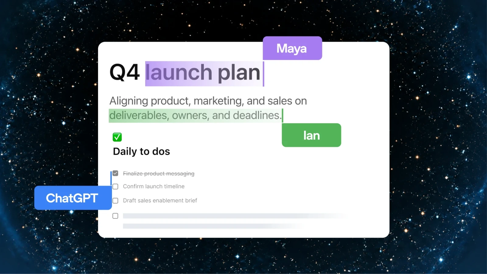 Collaborative ChatGPT Page for Q4 event planning with edits from teammates.