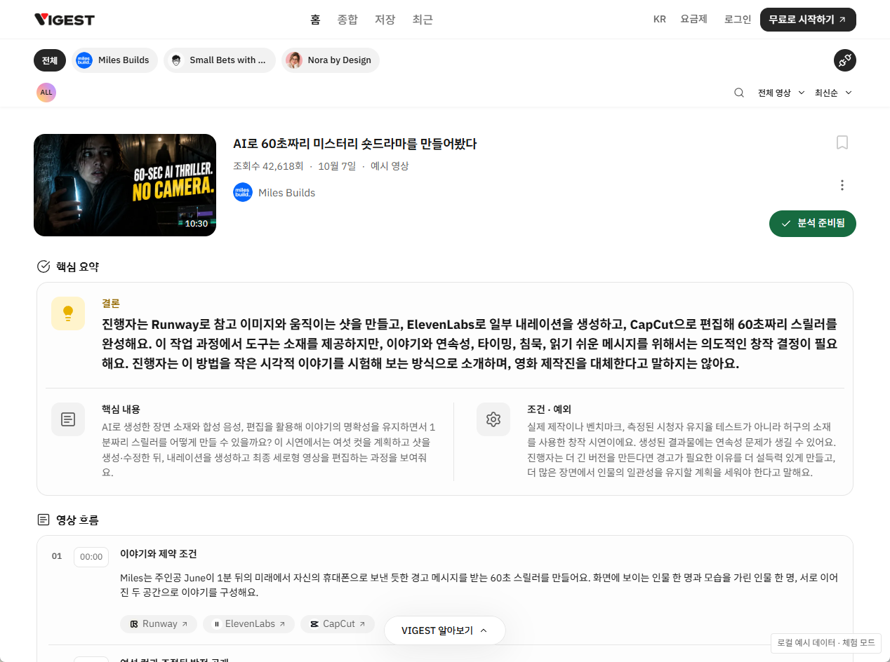 Vigest 요약 화면